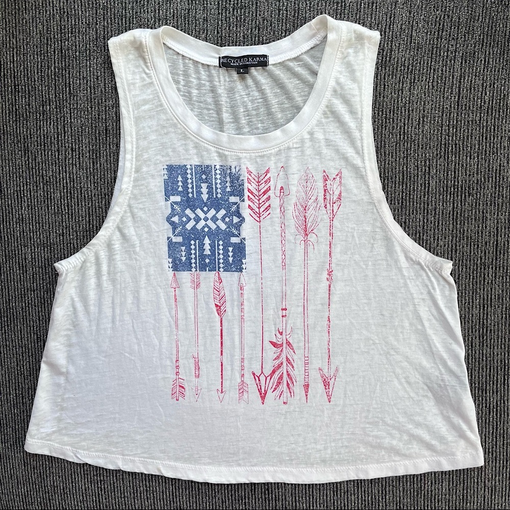 NWOT- Recycled Karma USA Flag Arrow Cropped Sleeveless Top